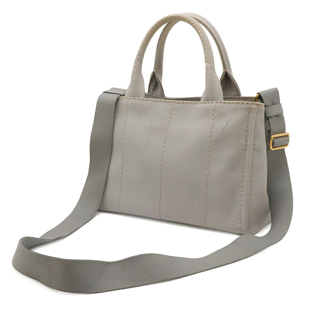 Prada Striped Bag Handbag Canvas Gray Canapa Tote Shoulder Gray
